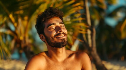 Blissful Man in Tropical Sunshine