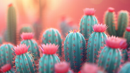 Close-up of a pink cactus flower in bloom with a soft-focus pastel-colored background.. - obrazy, fototapety, plakaty