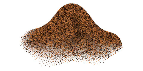 Coffee, cocoa or chocolate powder splash, dust particles ground splatter pile isolated on white background. Vector illustration