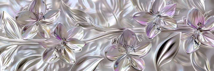 Orchids with petals of thin, translucent gemstones, each stem and leaf coated in a sleek platinum metallic sheen, symbolizing luxury refined beauty in the wild created with Generative AI Technology