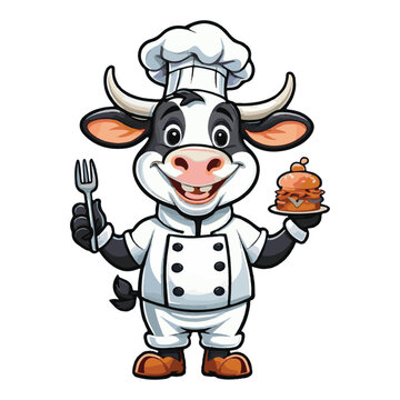 clipart funny cow chef mascot, vector isolated