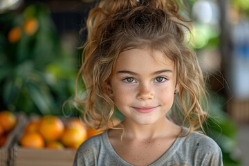 Portrait of a young girl with natural beauty, light eyes and brown hair