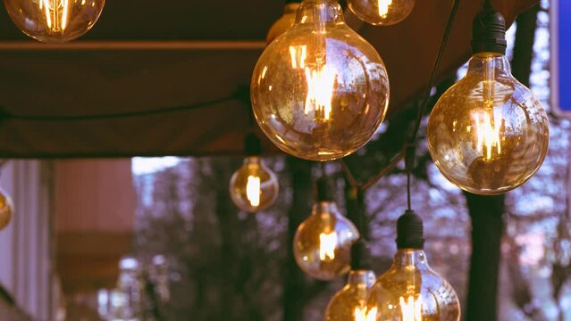 stylish light bulbs in the cafe