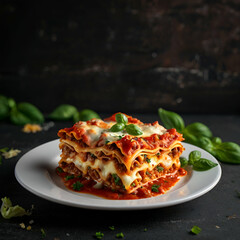 lasagne with tomato sauce and basil