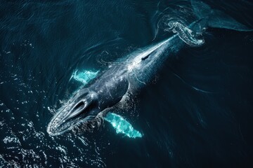 A whale is swimming in the ocean - obrazy, fototapety, plakaty