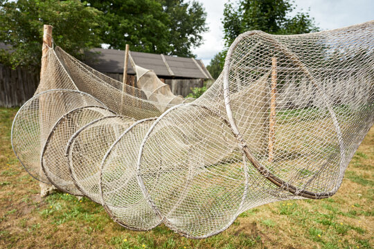 Old vintage fisherman's village with fishing nets