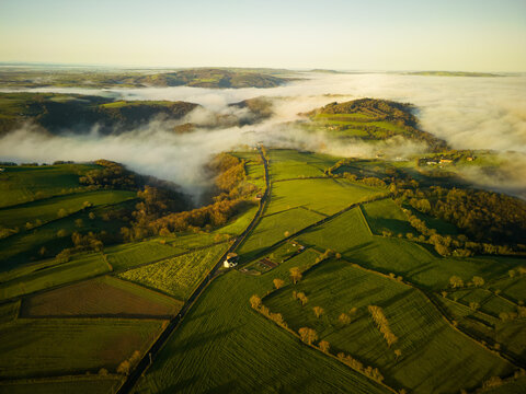 Aerial landscape of agricultural fields drone view