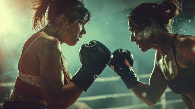 Women practicing boxing