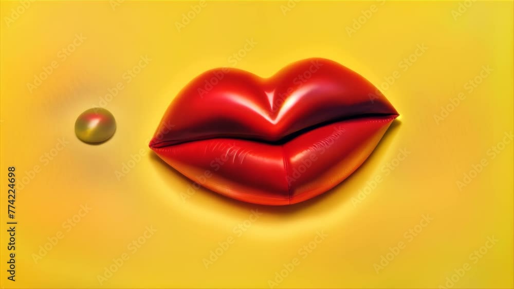 Poster hyper-realistic illustration of glossy red lips, portraying a seductive and artistic representation 