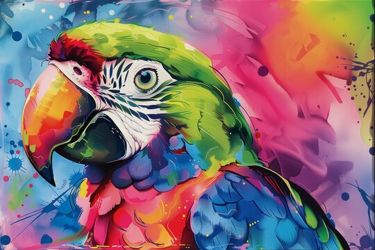 Head of colorful parrot with big beak