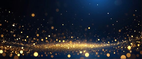 Fototapeta na wymiar abstract background with Dark blue and gold particle. Christmas Golden light bokeh on navy blue background. black bokeh background black texture dark Gold foil texture. Holiday concept. ai