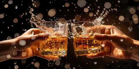 Golden Whiskey Cheers: A Festive Splash of Elegance - obrazy, fototapety, plakaty