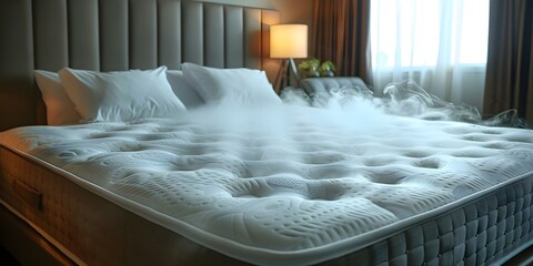 Sanitizing a Bedroom Mattress with Professional Hot Steam Cleaning. Concept Steam Cleaning, Bedroom, Mattress, Sanitizing, Professional Services