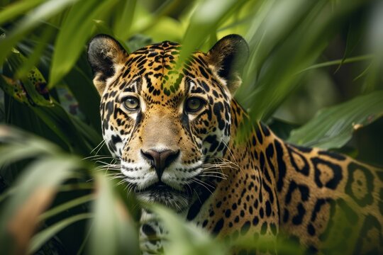 A close-up view of a leopard perched in a tree in its natural habitat, showcasing its spotted fur pattern and alert posture