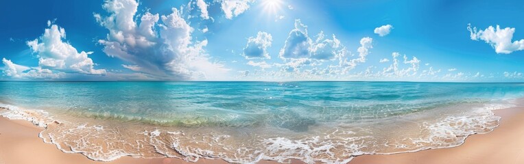 Fototapeta na wymiar Beach Scene With Blue Sky and White Clouds