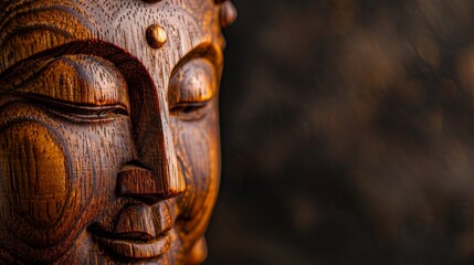 Fototapeta na wymiar Close Up of a Wooden Buddha Statue