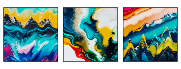 Set of 3 Watercolor painting on canvas . Alkohol ink  background .  Generated by Ai