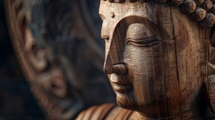 Fototapeta na wymiar Close Up of a Wooden Statue of Buddha