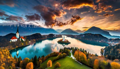 Fotobehang sunrise over the lake © Frantisek