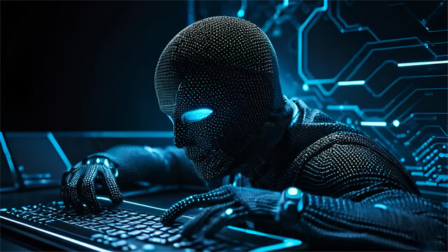 Cyber security network by Artificial intelligence . futuristic digital technology human and robot face close up, digital smart world metaverse concept 