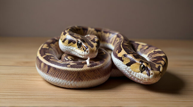 Snake egg ball python on a brown wood color.Purple Albino Ball Python  .Generative AI