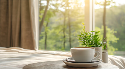 Cozy Morning Coffee with a View of the Tranquil Forest
