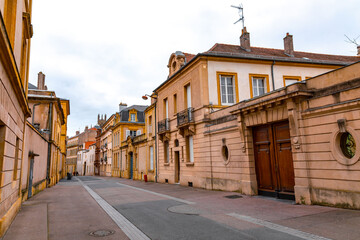 Street view and typical french buildings in Metz, France