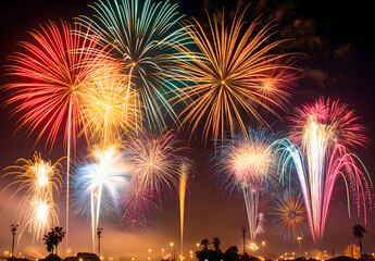 Fototapeta na wymiar Dazzling Firework Sparks Bursting in a Night Sky