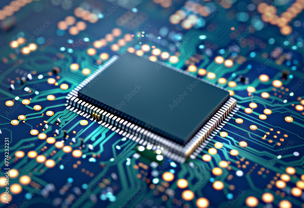 Poster Intricate 3D digital concept of a microchip showcasing connectivity and technology networks