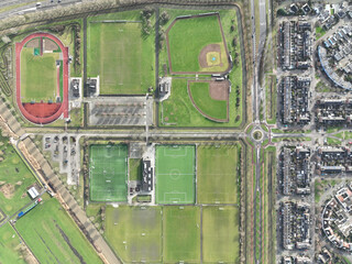 Amateur sports field, aerial top down images, outlines of different types of sports fields. Complex...