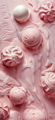 Fototapeta premium Delectable Strawberry Ice Cream Scoops and Cone on Pink Background