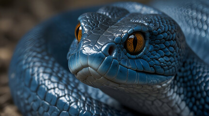 Blue viper snake close up face .Generative AI