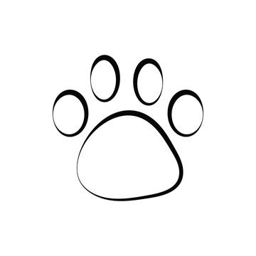 Paw print sketch icon. Animal paw print line icon. Dog or cat paw print. Pet footprint sign. Dog track icon. Vector illustration. Eps file 69.
