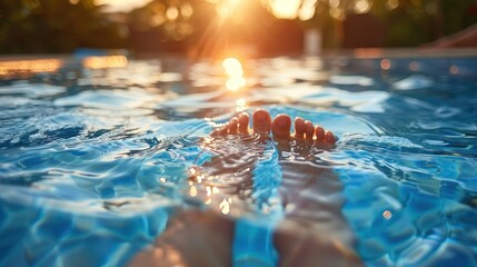 A person's feet are in the water, and the sun is shining on them - Powered by Adobe
