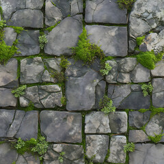 Nature's Embrace: Moss and Plants Growing on Stone Wall