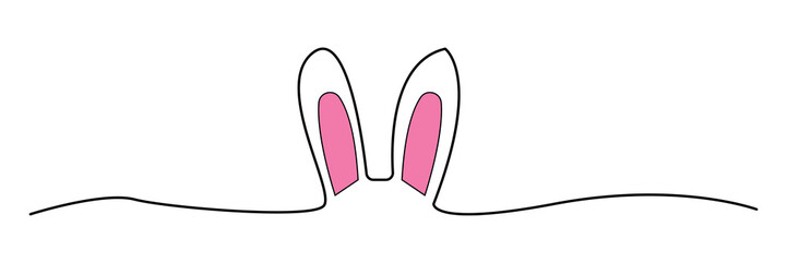 Doodle black Easter bunny ears scribble banner. Easter Bunny Ears line art banner in scribble style hand drawn with continuous thin line, divider shape. Vector illustration. Eps file 76.