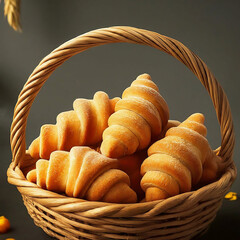 Basket overflowing with croissants