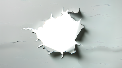 A torn hole in gray paper, a hole in the wall with ragged edges. A window to another world. Isolate. AI generated.