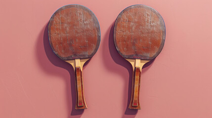 World Table Tennis Day, pastel table tennis paddles rackets on pink background, Poster, banner, card, background. 