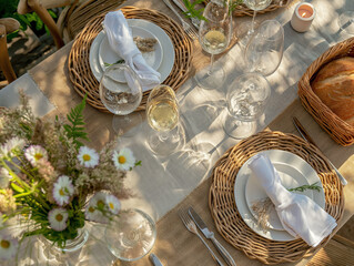 Lovely natural outdoor summer table setting / table decor