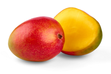 Ripe mango fruit on transparent background.