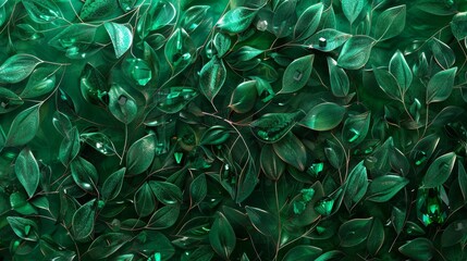 Fototapeta na wymiar Delicate vines rendered in shades of metallic green, intertwine with emerald gemstones, mimicking the natural growth patterns of plants with a luxurious sparkling created with Generative AI Technology