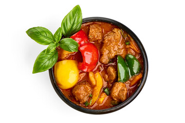 Hungarian goulash, pork stew on transparent background.