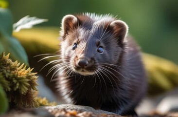 Close-up. Mink in the wild