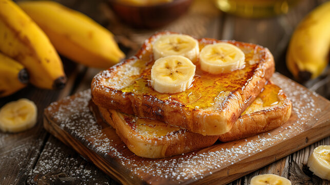 National Banana Day, banana french toast breakfast, art can be used for printings, menu cards, promotions, advertising, background, brochure, banners, and social media.