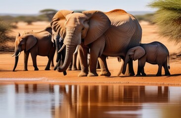 Elephant family in the wild. African fauna
