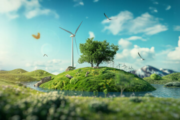 A visual representation of sustainable energy technologies and eco-friendly practices, highlighting efforts to reduce carbon footprint and promote environmental preservation.