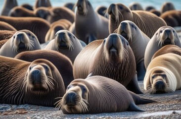 Close-up. Walruses in the wild - Powered by Adobe