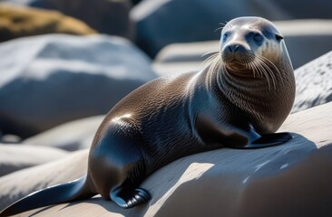 Fur seal lying on a rock in the wild - Powered by Adobe