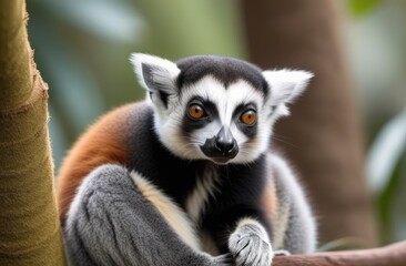 Naklejka premium Lemur sitting on a tree